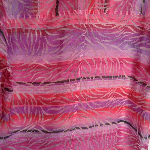 MIRASOL Button Up Blouse Women’s L Rayon Linen Blend Tropical Sunset Top Sheer - Picture 5 of 5